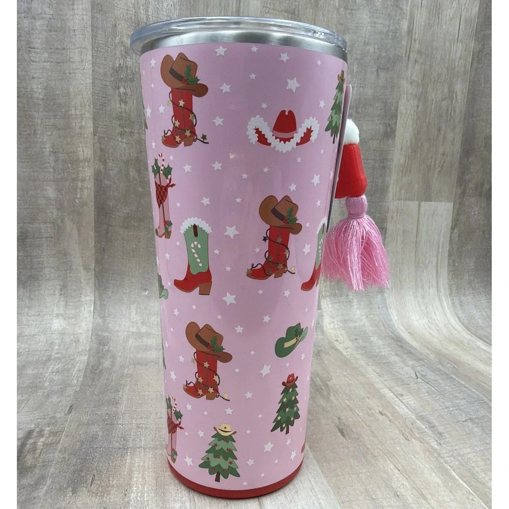 Swig Life 22oz Howdy Holidays Pink Christmas Tumbler NEW Texas Cowboy Boots